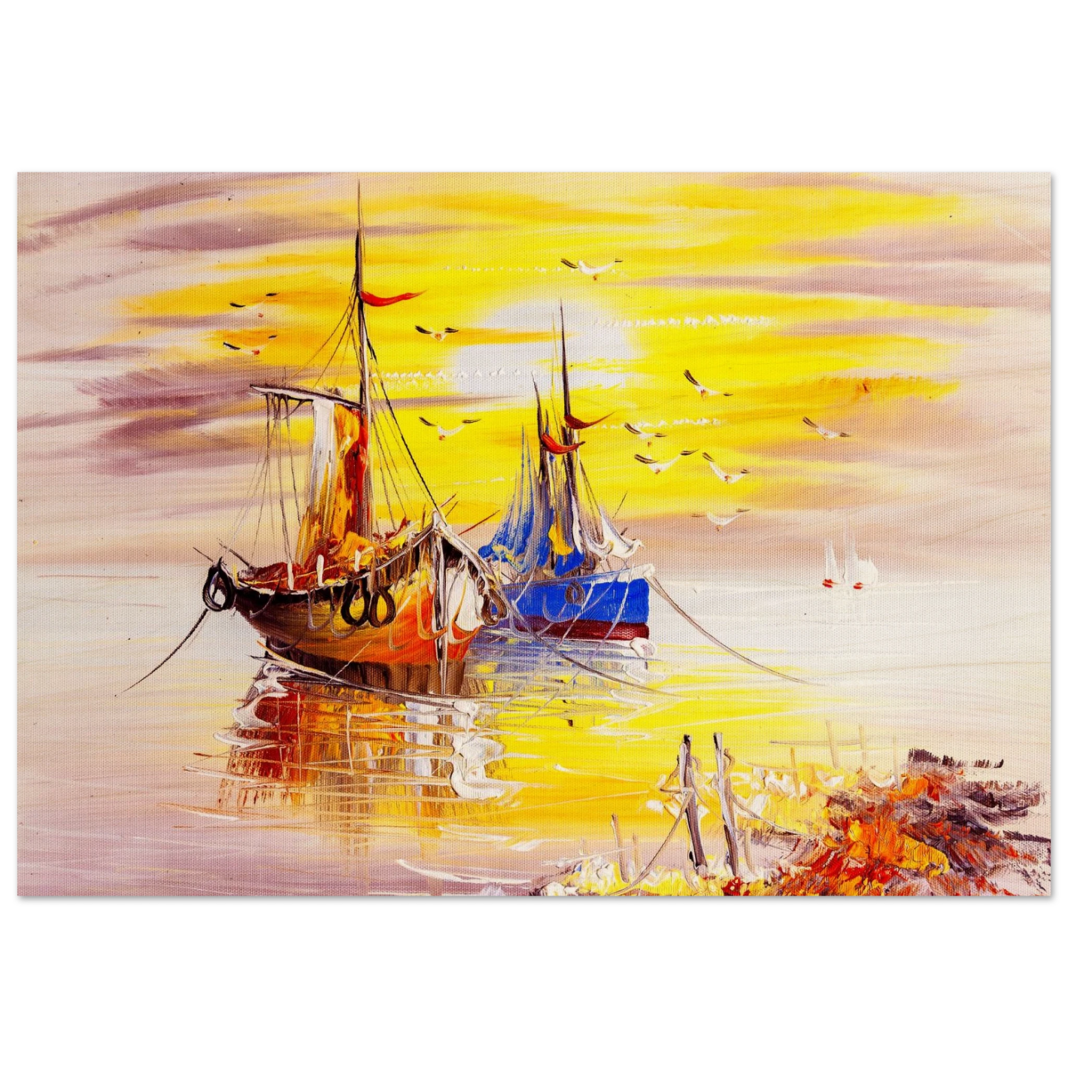 Golden Sunrise Harbour – Nautical Wall Art Print - Wood Prints - 70x100 cm / 28x40″ - 