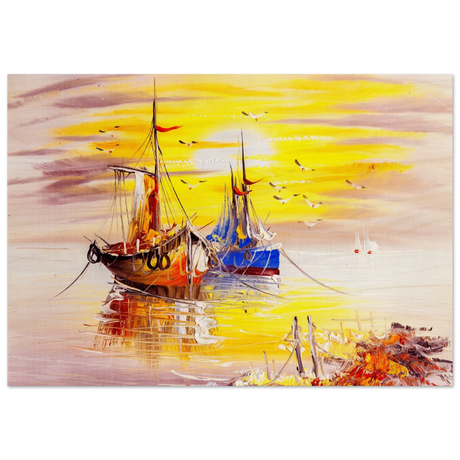 Golden Sunrise Harbour – Nautical Wall Art Print - Wood Prints - 70x100 cm / 28x40″ - 