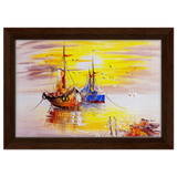 Golden Sunrise Harbour – Nautical Wall Art Print - Framed Canvas - 20x30 cm / 8x12″ - Dark wood frame