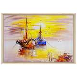 Golden Sunrise Harbour – Nautical Wall Art Print - Framed Canvas - 50x75 cm / 20x30″ - Wood frame