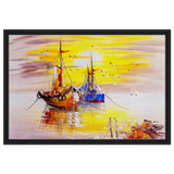 Golden Sunrise Harbour – Nautical Wall Art Print - Framed Canvas - 50x75 cm / 20x30″ - Black frame