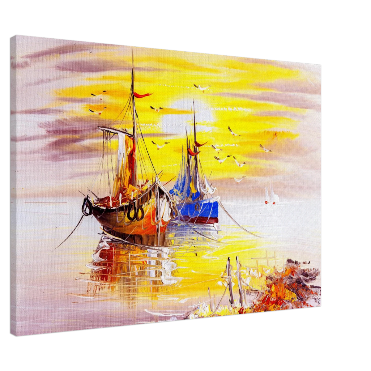 Golden Sunrise Harbour – Nautical Wall Art Print - Canvas - 70x100 cm / 28x40″ - 