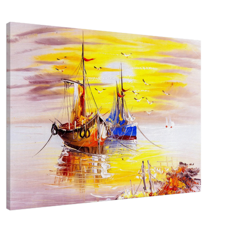 Golden Sunrise Harbour – Nautical Wall Art Print - Canvas - 70x100 cm / 28x40″ - 