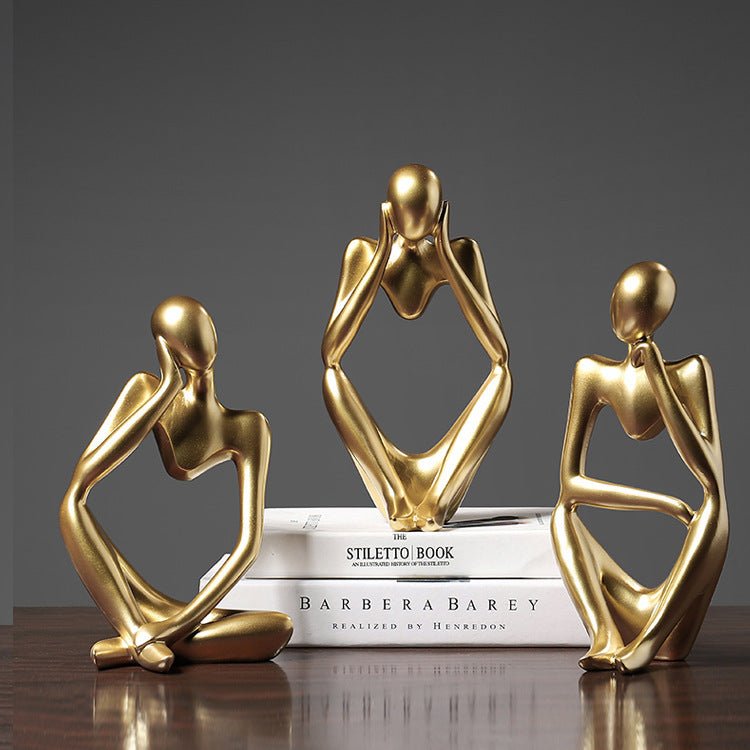 Golden Thinker Resin Figurines – Modern Abstract Home Décor - Complete Set (3 pcs) - 