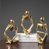 Golden Thinker Resin Figurines – Modern Abstract Home Décor - Complete Set (3 pcs) - 