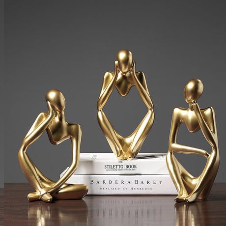 Golden Thinker Resin Figurines – Modern Abstract Home Décor - Complete Set (3 pcs) - 