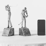 Golf Player Resin Bookend Ornaments – Nordic Style Decorative Sculpture - Silver Set - 
