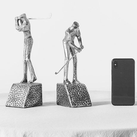 Golf Player Resin Bookend Ornaments – Nordic Style Decorative Sculpture - Silver Set - 