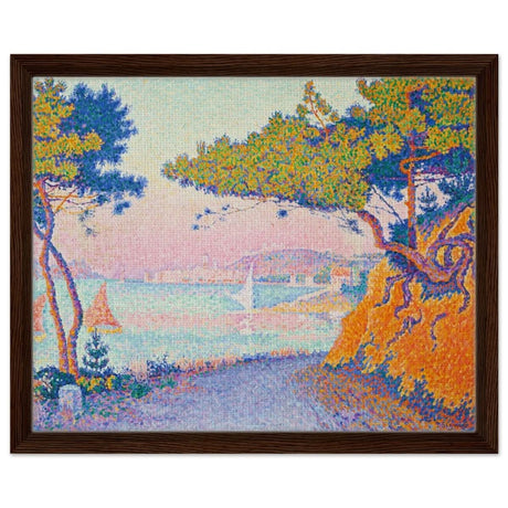 Golfe Juan (1896) painting by Paul Signac | Vintage wall art print - Framed Canvas - 40x50 cm / 16x20″ - Dark wood frame