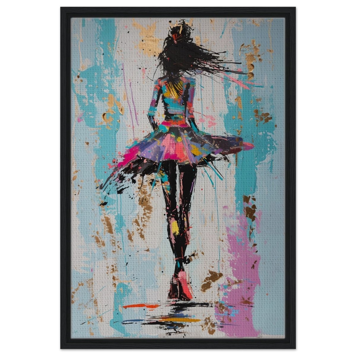 Grace in Motion: The Abstract Dancer | Abstract Figurative Art wall art print - Framed Canvas - 50x75 cm / 20x30″ - Black frame