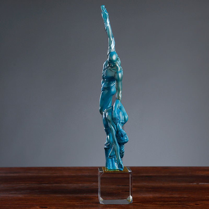 Graceful Dancer Sculpture – Modern Abstract White & Gold Resin Statue on Crystal Base for Artistic Home Décor - Blue - 