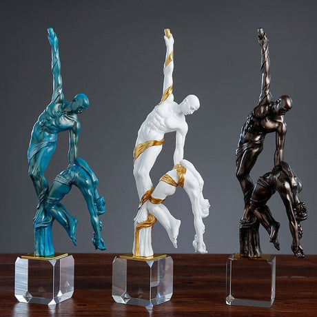 Graceful Dancer Sculpture – Modern Abstract White & Gold Resin Statue on Crystal Base for Artistic Home Décor - Blue - 