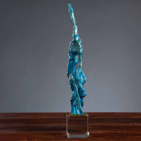 Graceful Dancer Sculpture – Modern Abstract White & Gold Resin Statue on Crystal Base for Artistic Home Décor - Blue - 