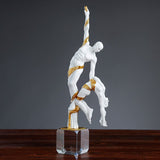 Graceful Dancer Sculpture – Modern Abstract White & Gold Resin Statue on Crystal Base for Artistic Home Décor - Blue - 