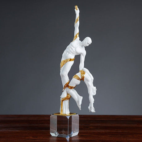 Graceful Dancer Sculpture – Modern Abstract White & Gold Resin Statue on Crystal Base for Artistic Home Décor - Blue - 