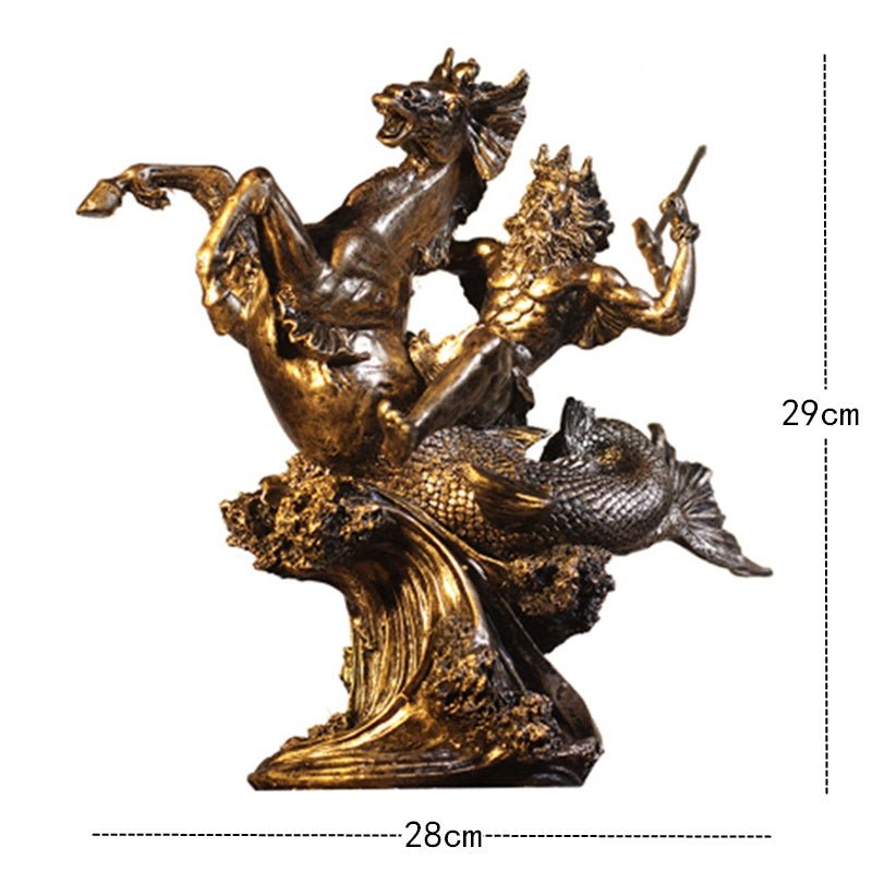 Greek Mythology Warrior Sculpture – Vintage Art Décor - Large Poseidon - 