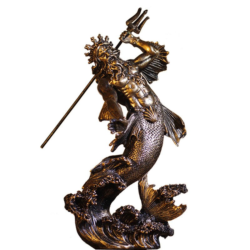 Greek Mythology Warrior Sculpture – Vintage Art Décor - Large Poseidon - 
