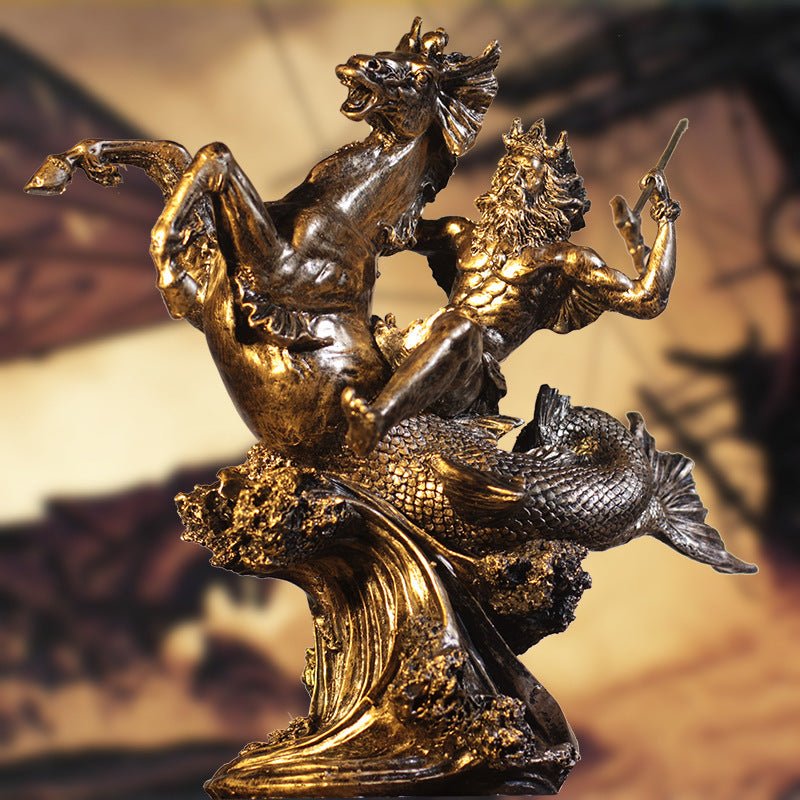 Greek Mythology Warrior Sculpture – Vintage Art Décor - Large Poseidon - 