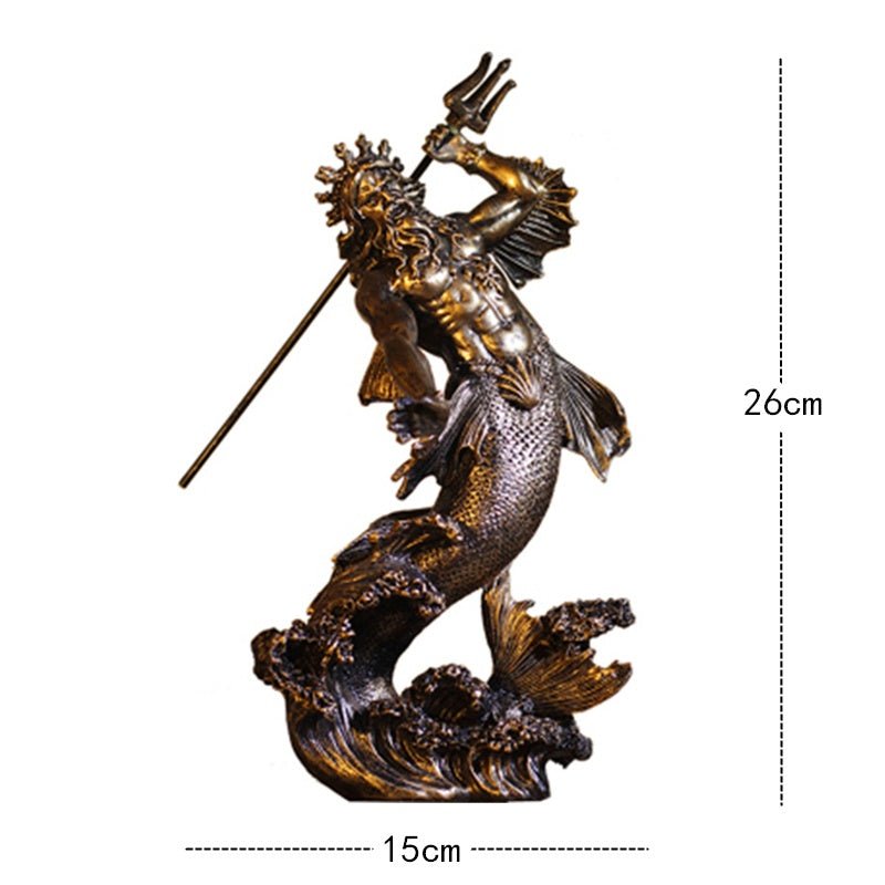 Greek Mythology Warrior Sculpture – Vintage Art Décor - Trumpet Poseidon - 