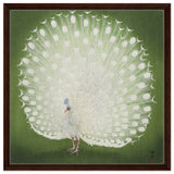 Green Peacock by Ohara Koson | Wall art Print - 60x60 cm / 24x24″ - Framed Canvas - Dark wood frame
