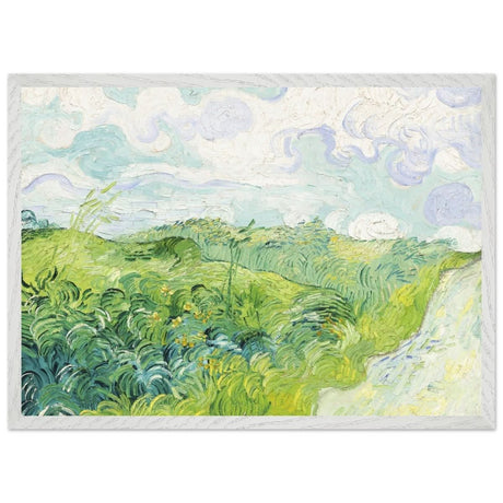 Green Wheat Fields, Auvers by Vincent van Gogh | vintage wall art print - Premium Wooden Framed Poster With Premium Matte Paper - 50x70 cm / 20x28″ - White frame