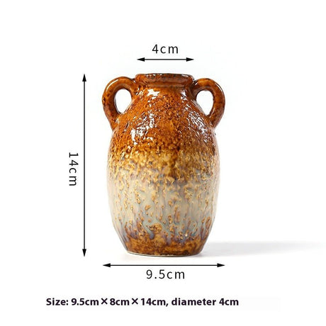 Handcrafted Ceramic Fambe Vases – Kiln - Baked Retro Decorative Ornaments - Small Binaural Fambe Vase - 