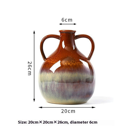 Handcrafted Ceramic Fambe Vases – Kiln - Baked Retro Decorative Ornaments - Narrow Mouth Fambe Vase - 