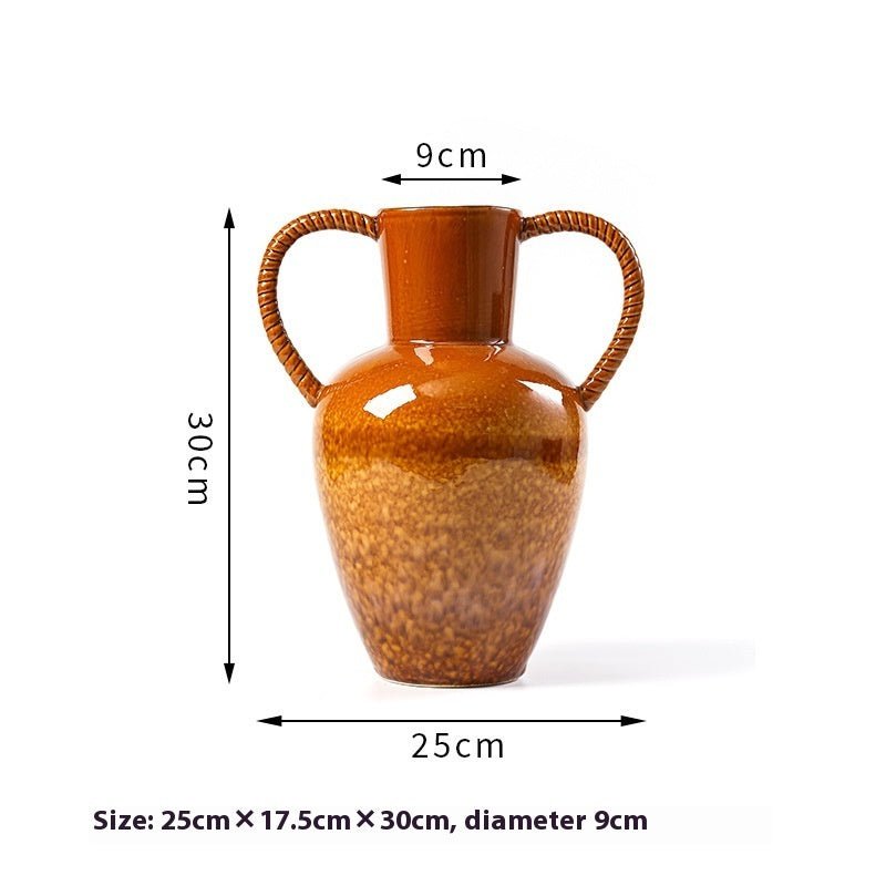 Handcrafted Ceramic Fambe Vases – Kiln - Baked Retro Decorative Ornaments - Butterfly Mouth Fambe Vase - 