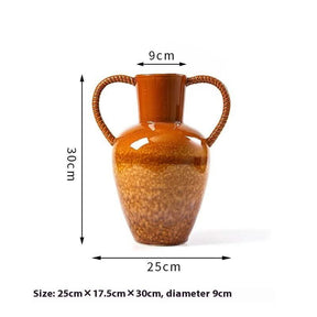 Handcrafted Ceramic Fambe Vases – Kiln - Baked Retro Decorative Ornaments - High Mouth Double - Handle Vase - 