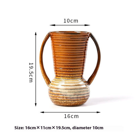Handcrafted Ceramic Fambe Vases – Kiln - Baked Retro Decorative Ornaments - Wide Mouth Fambe Vase - 
