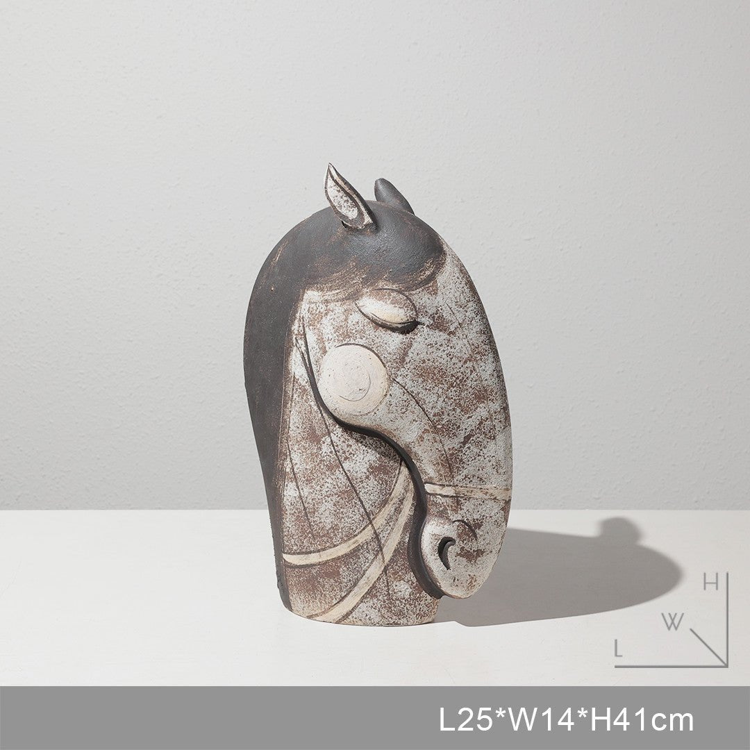 Handcrafted Horse Head Sculpture – Elegant Art Décor - B - 