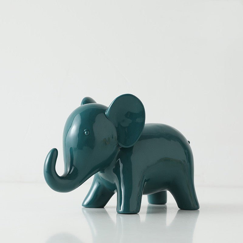 Handmade Ceramic Animal Ornaments – Modern Minimalist Porcelain Décor - Emerald Elephant - 