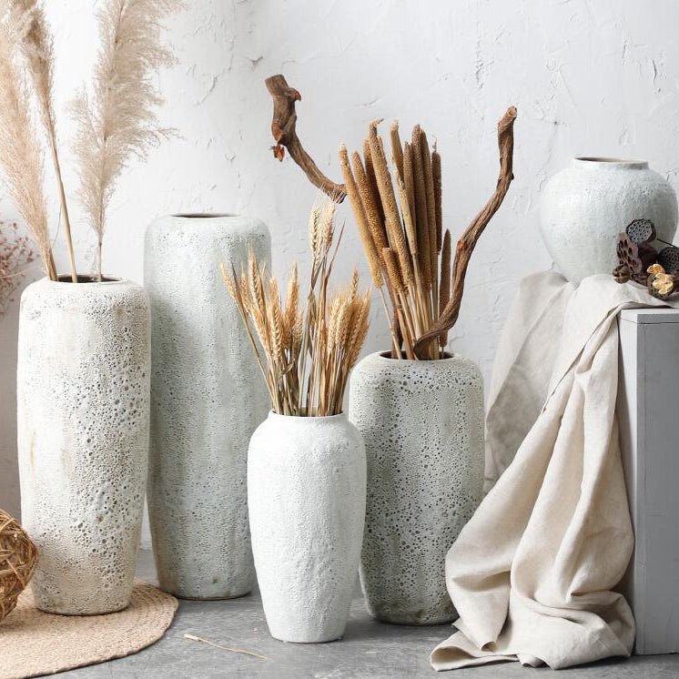 Handmade White Ceramic Vase – Modern Minimalist Textured Home Décor - 22x22cm - White - 