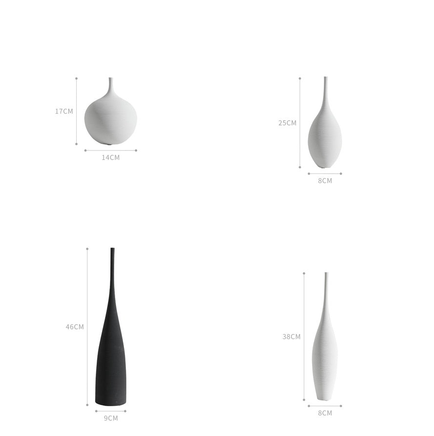 Handmade Zen Vase – Modern Ceramic Art Ornament - Set of 4 pcs (3 white & 1 Tall Black pc) - 