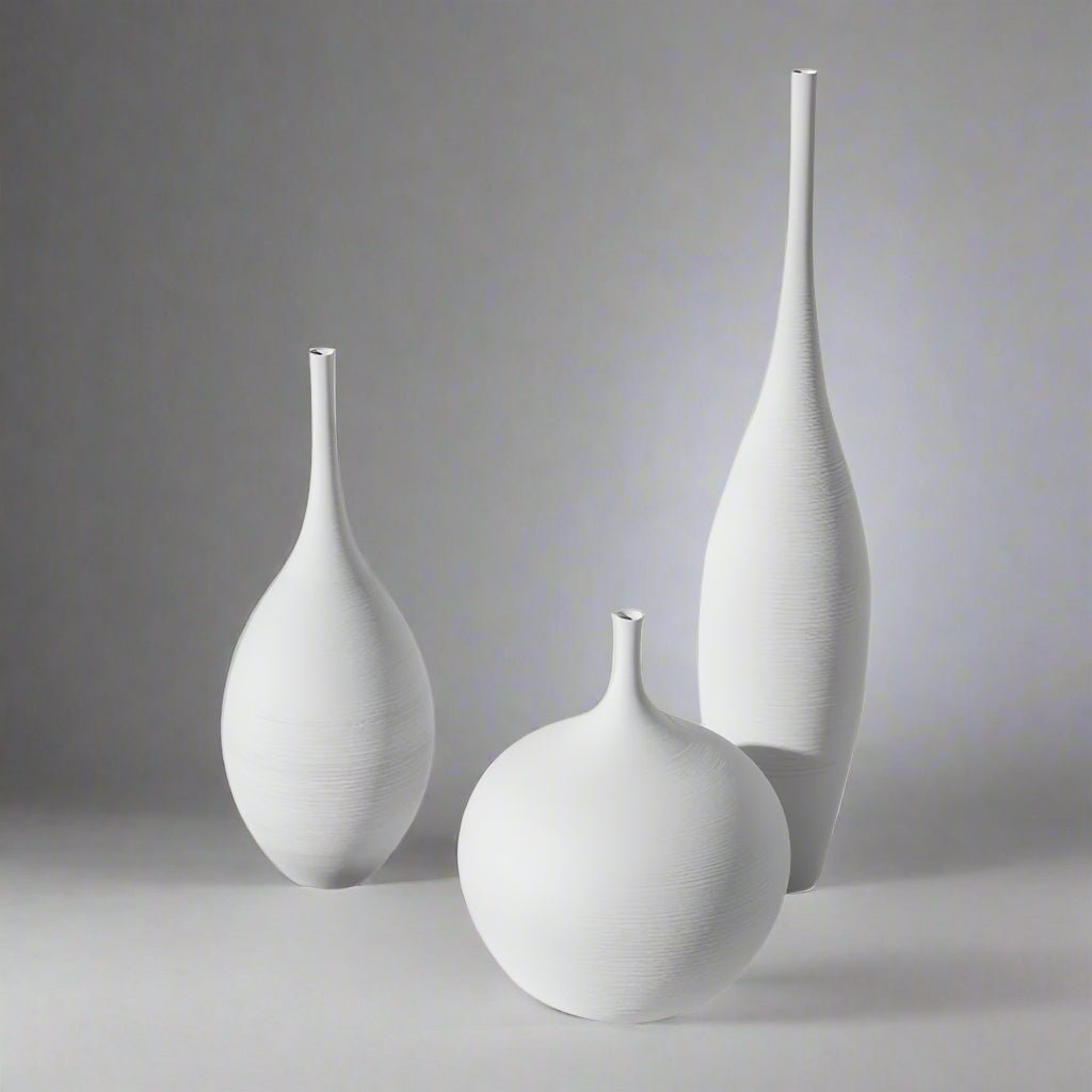 Handmade Zen Vase – Modern Ceramic Art Ornament - Set of 4 pcs (White) - 