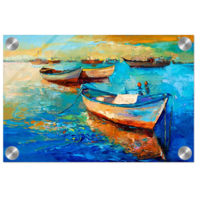 “Harbor Whispers” – Vibrant Boat Reflections on Canvas | Wall art Print - Acrylic Print - 20x30 cm / 8x12″ - 