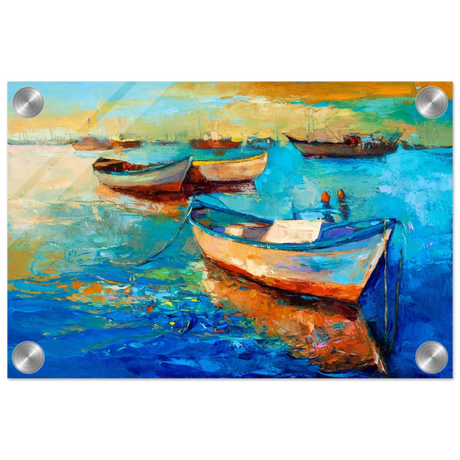 “Harbor Whispers” – Vibrant Boat Reflections on Canvas | Wall art Print - Acrylic Print - 20x30 cm / 8x12″ - 