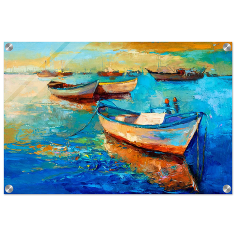 “Harbor Whispers” – Vibrant Boat Reflections on Canvas | Wall art Print - Acrylic Print - 40x60 cm / 16x24″ - 