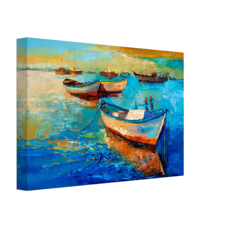 “Harbor Whispers” – Vibrant Boat Reflections on Canvas | Wall art Print - Canvas - 20x30 cm / 8x12″ - 