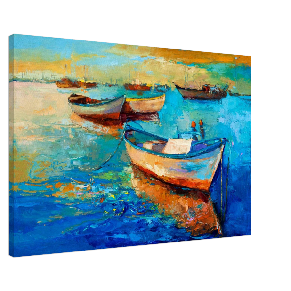 “Harbor Whispers” – Vibrant Boat Reflections on Canvas | Wall art Print - Canvas - 60x90 cm / 24x36″ - 