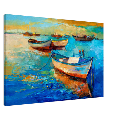 “Harbor Whispers” – Vibrant Boat Reflections on Canvas | Wall art Print - Canvas - 60x90 cm / 24x36″ - 