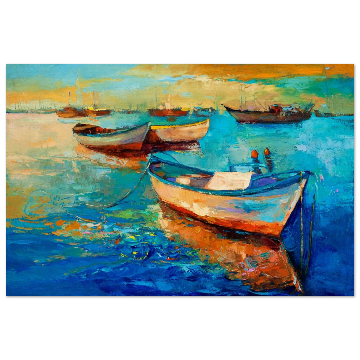 “Harbor Whispers” – Vibrant Boat Reflections on Canvas | Wall art Print - Wood Prints - 60x90 cm / 24x36″ - 