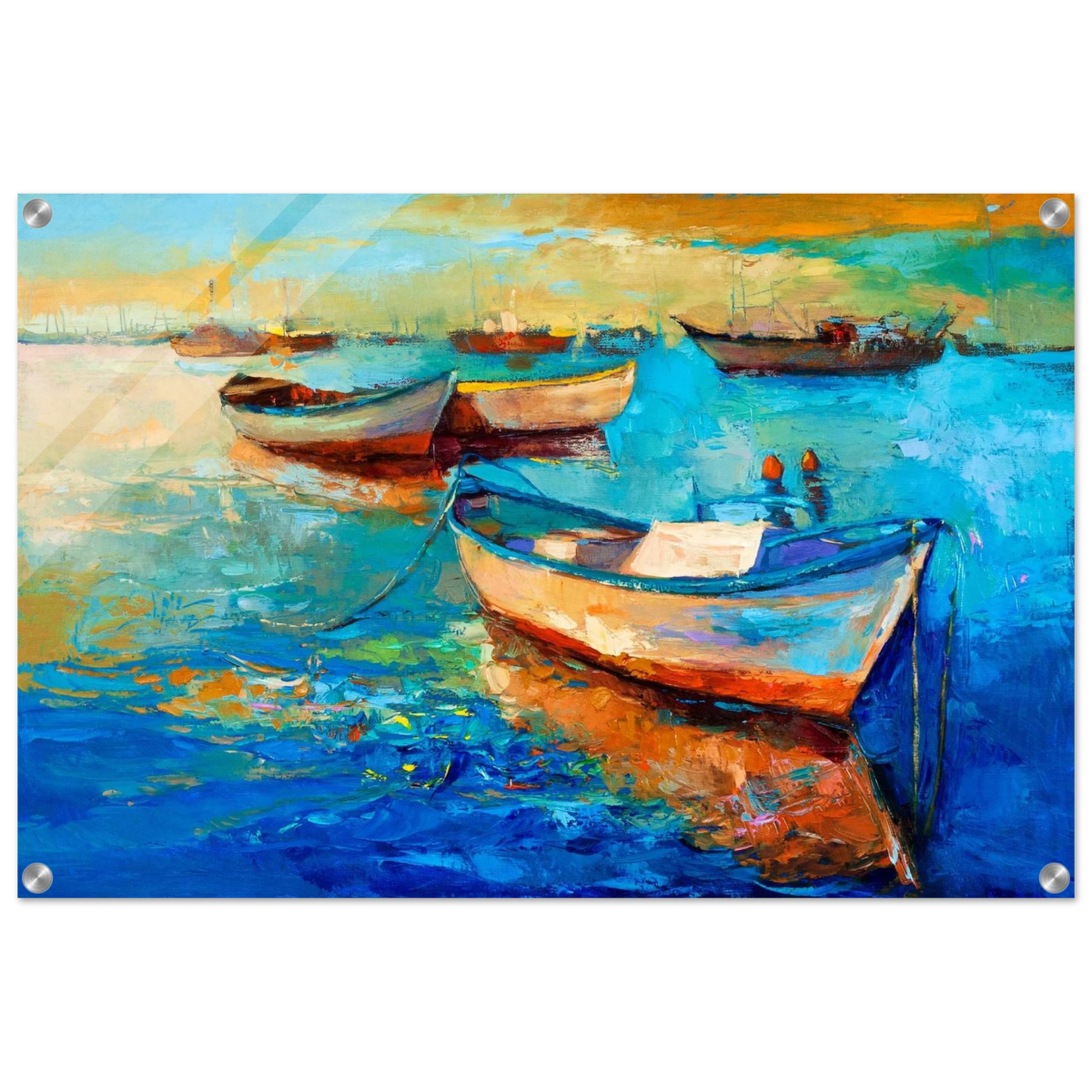 “Harbor Whispers” – Vibrant Boat Reflections on Canvas | Wall art Print - Acrylic Print - 50x75 cm / 20x30″ - 