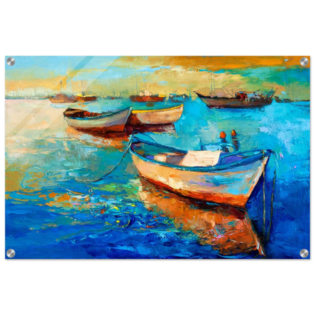 “Harbor Whispers” – Vibrant Boat Reflections on Canvas | Wall art Print - Acrylic Print - 50x75 cm / 20x30″ - 