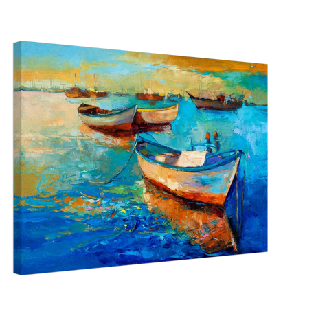 “Harbor Whispers” – Vibrant Boat Reflections on Canvas | Wall art Print - Canvas - 40x60 cm / 16x24″ - 