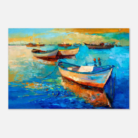 “Harbor Whispers” – Vibrant Boat Reflections on Canvas | Wall art Print - Aluminum Print - 60x90 cm / 24x36″ - 