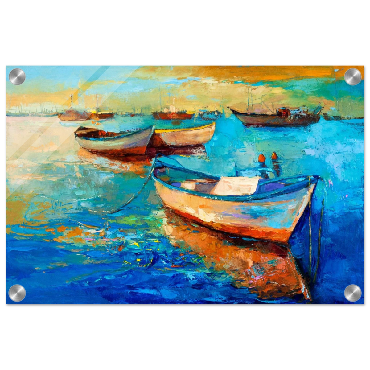 “Harbor Whispers” – Vibrant Boat Reflections on Canvas | Wall art Print - Acrylic Print - 30x45 cm / 12x18″ - 