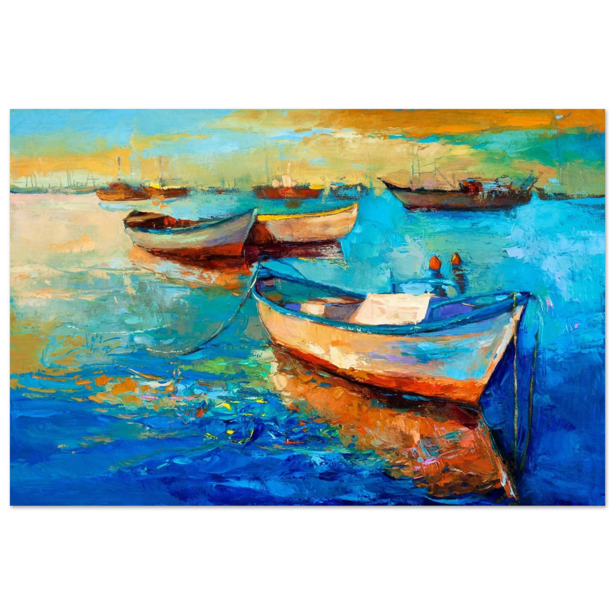 “Harbor Whispers” – Vibrant Boat Reflections on Canvas | Wall art Print - Fine Art Poster - 40x60 cm / 16x24″ - 