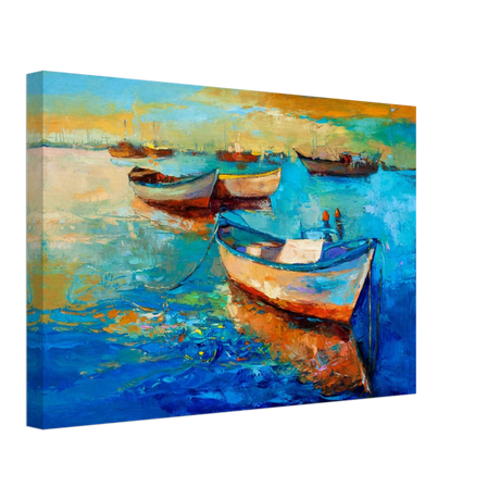 “Harbor Whispers” – Vibrant Boat Reflections on Canvas | Wall art Print - Canvas - 30x45 cm / 12x18″ - 