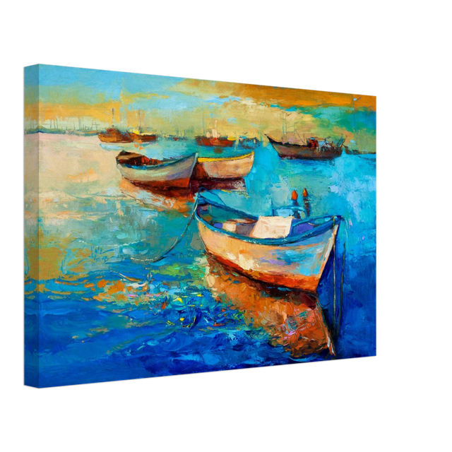 “Harbor Whispers” – Vibrant Boat Reflections on Canvas | Wall art Print - Canvas - 30x45 cm / 12x18″ - 